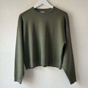J.Crew  Drop-Shoulder Pullover Sweater Women's M Olive Green Knit Crewneck Cozy